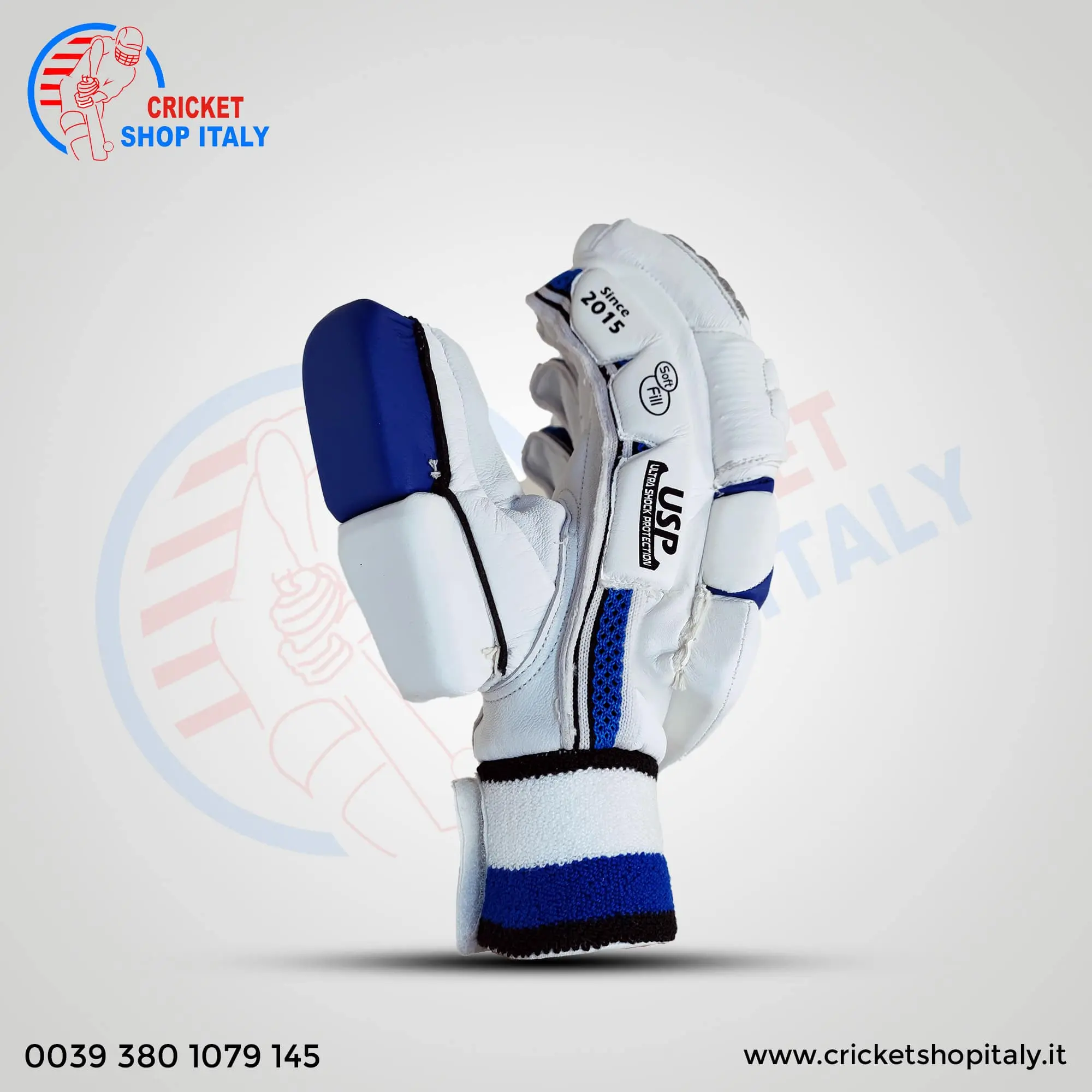 DS D 1.0 White/Blu Batting Gloves Adult - Image 3