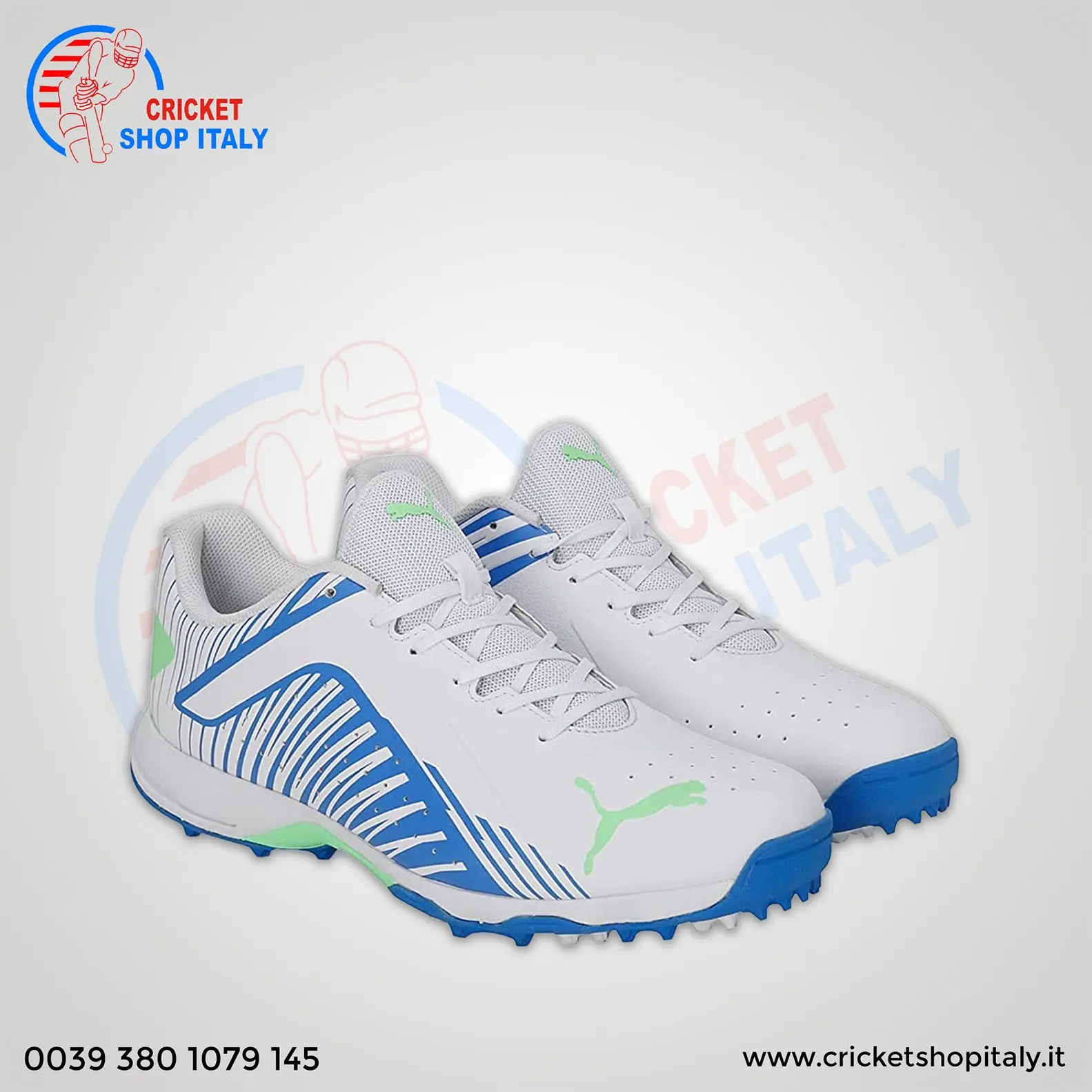 Puma 22 FH Rubber Cricket Shoes Puma White-Bluemazing - Image 4