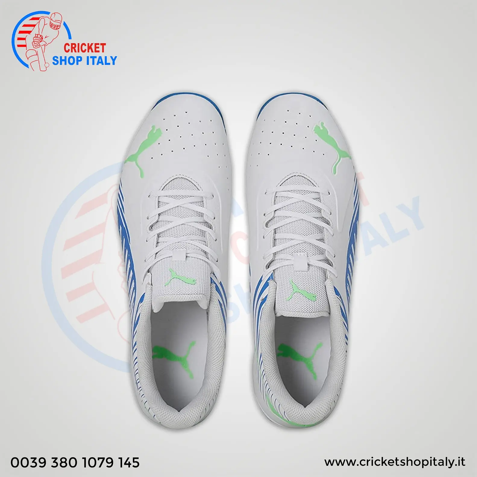 Puma 22 FH Rubber Cricket Shoes Puma White-Bluemazing - Image 6